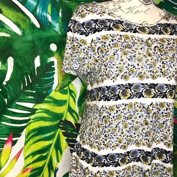 Lucky Brand Women's Small Blue Yellow White Spring Summer Floral T Shirt - Picture 2 of 8